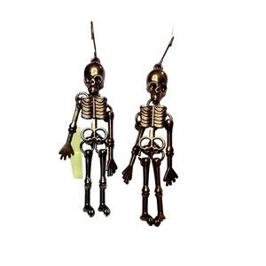 Vintage Articulated Skeleton Dangle Earrings 2.5" Moving Arms & Legs Spooky...